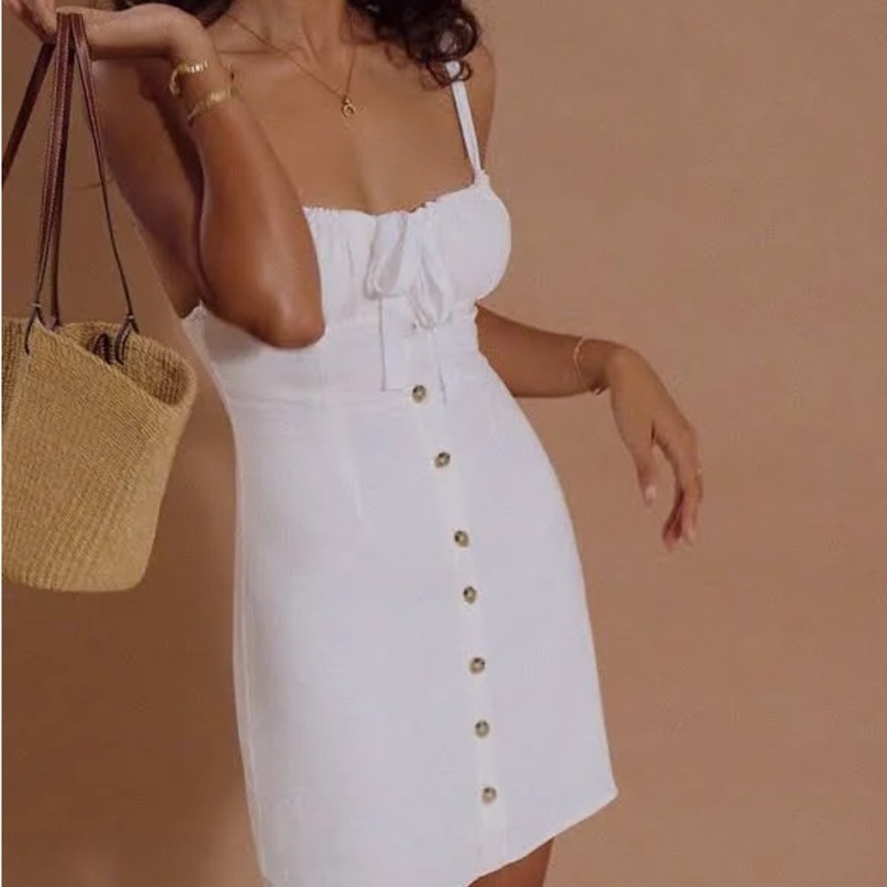 Commense XS • Darling Linen Mini Summer White Button-Down Dress • Sundress